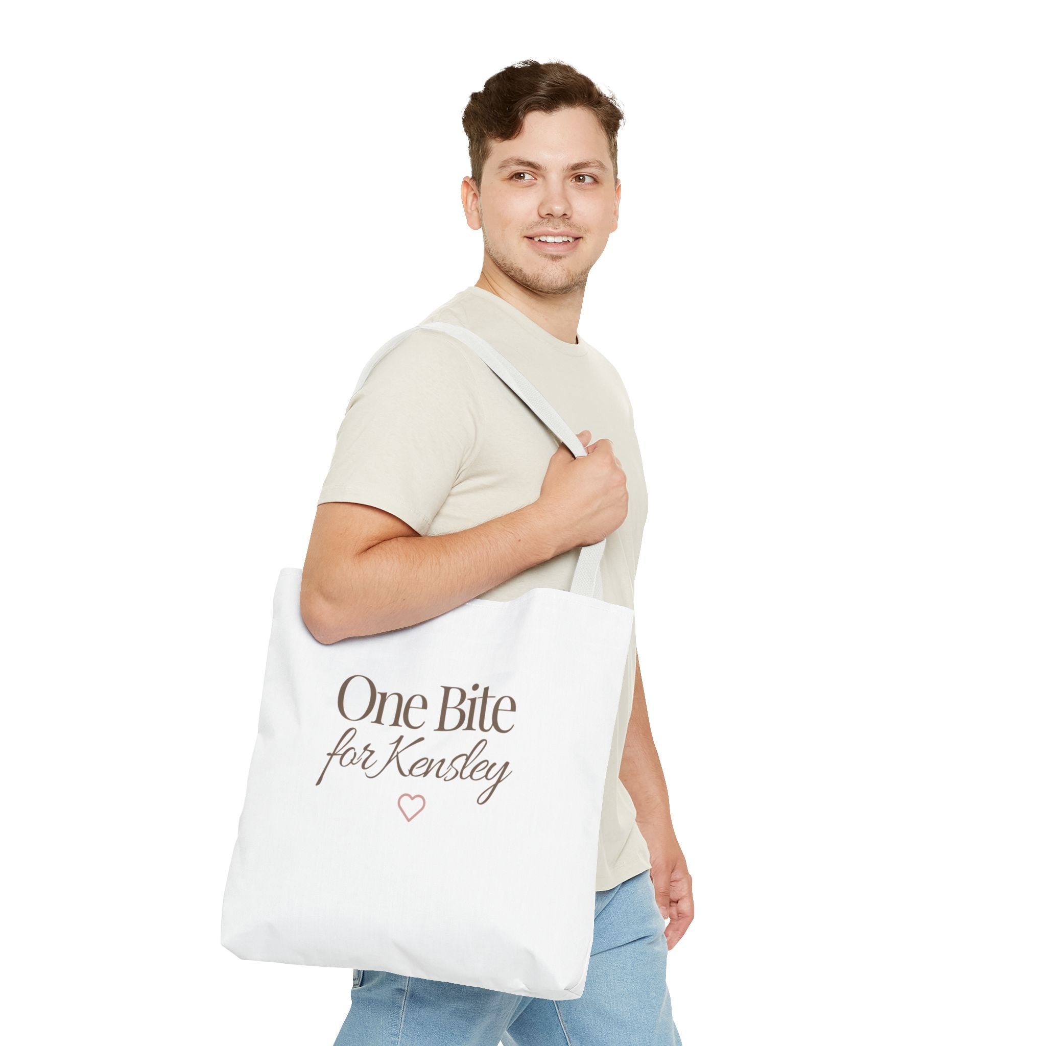 Every Bite Tells Her Story tote bag | Personalized 'One Bite for Kensley' tote