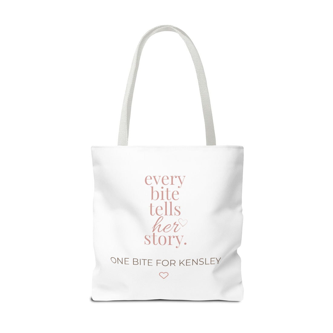 Every Bite Tells Her Story tote bag | Personalized 'One Bite for Kensley' tote