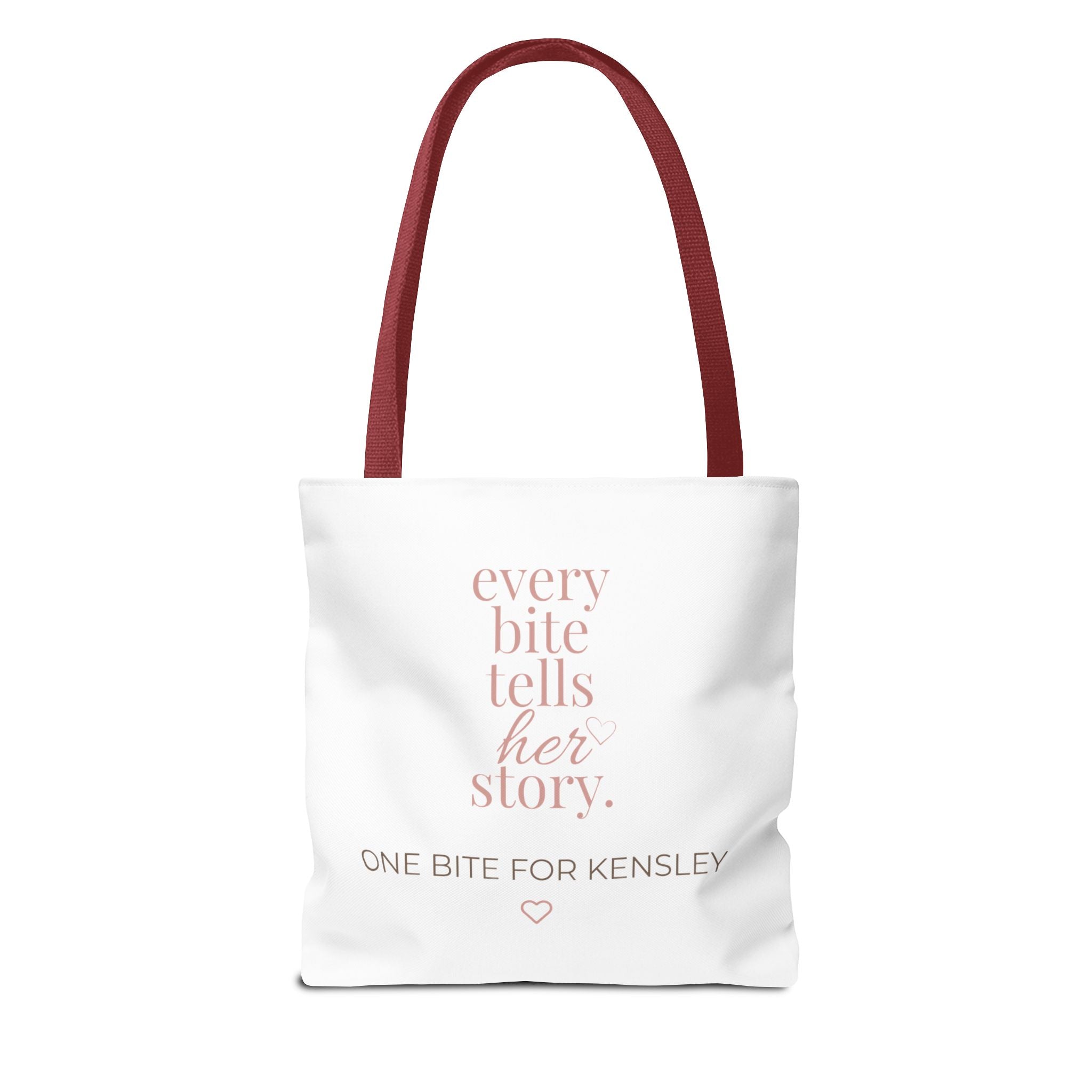 Every Bite Tells Her Story tote bag | Personalized 'One Bite for Kensley' tote