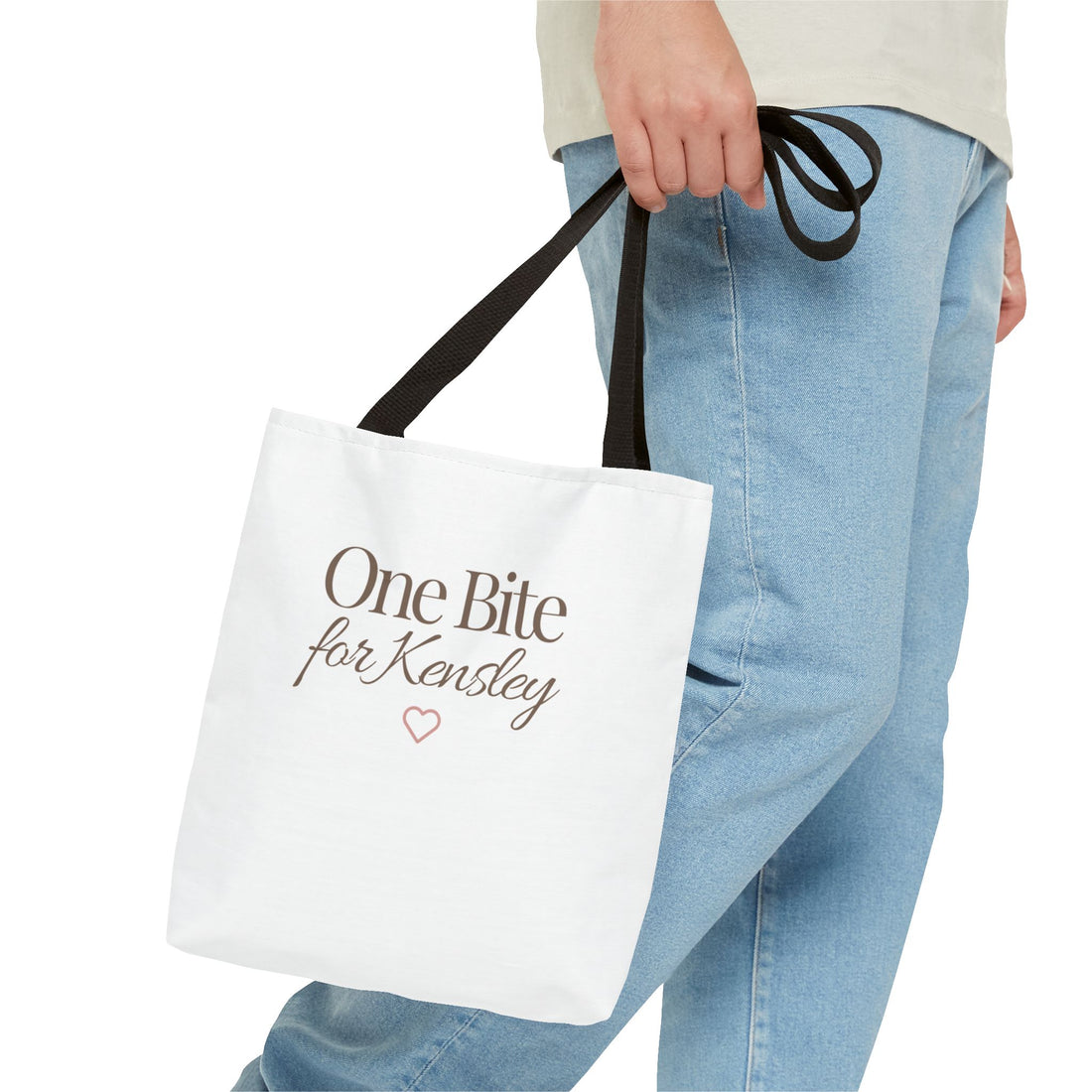 Every Bite Tells Her Story tote bag | Personalized 'One Bite for Kensley' tote