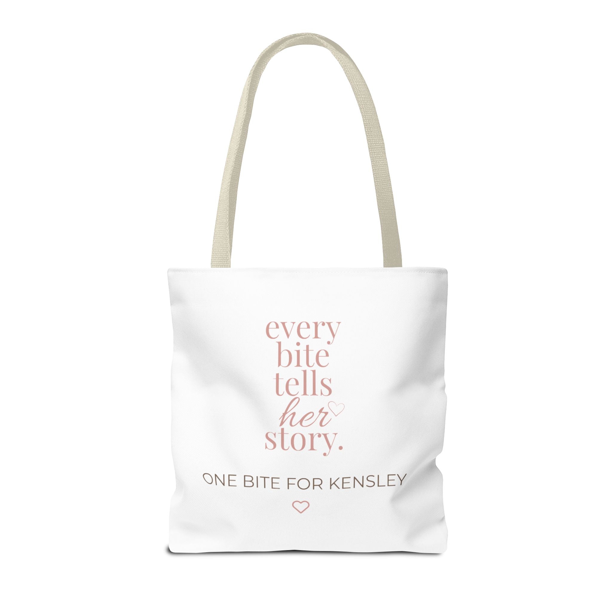 Every Bite Tells Her Story tote bag | Personalized 'One Bite for Kensley' tote