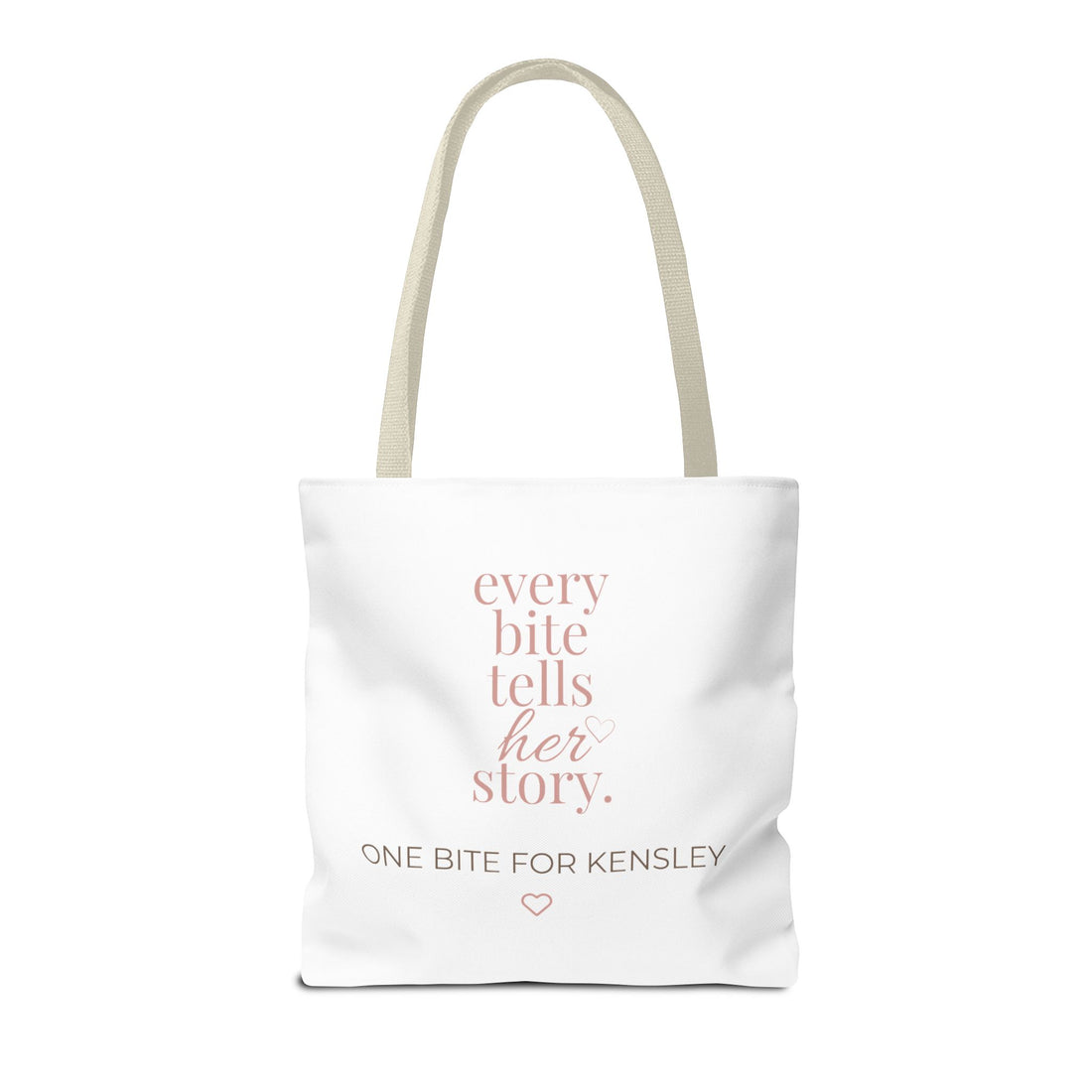 Every Bite Tells Her Story tote bag | Personalized 'One Bite for Kensley' tote