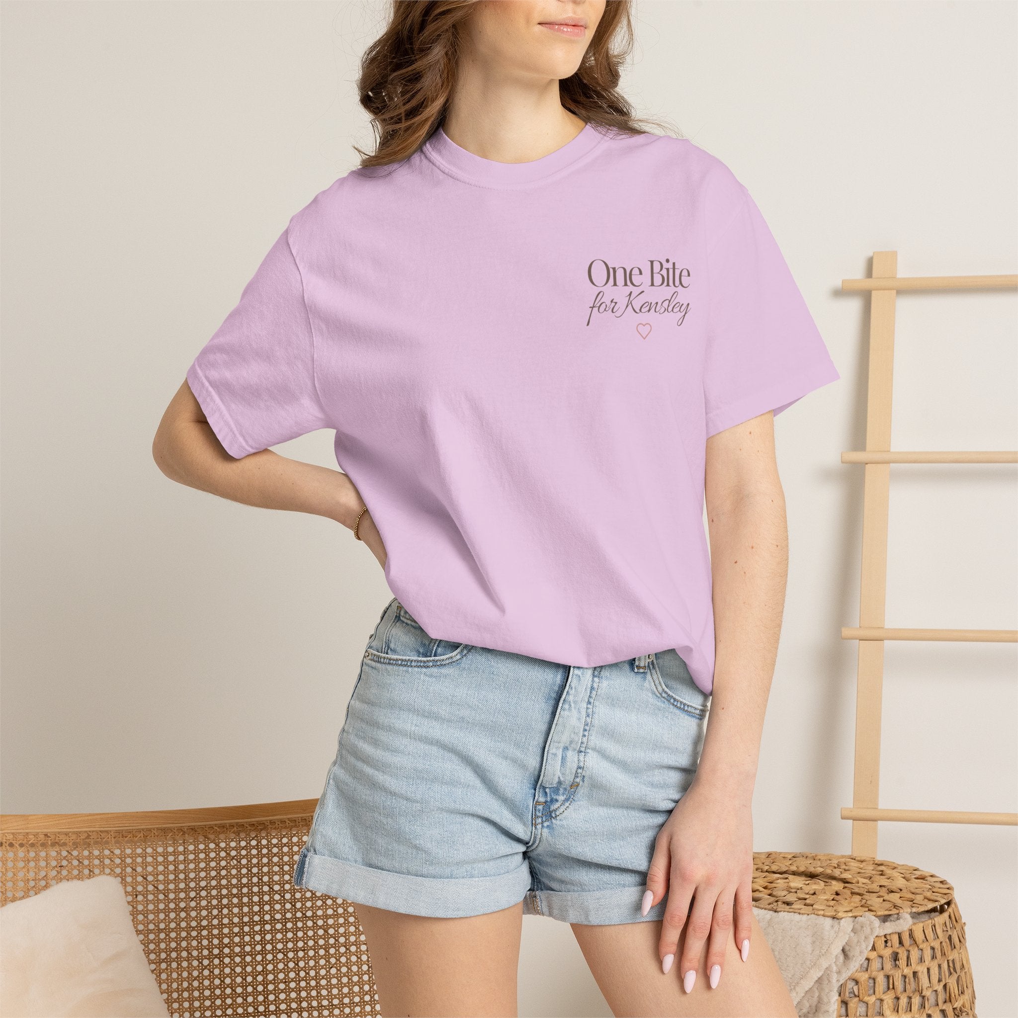 Every Bite T-shirt | One Bite for Kensley, scripted pink text