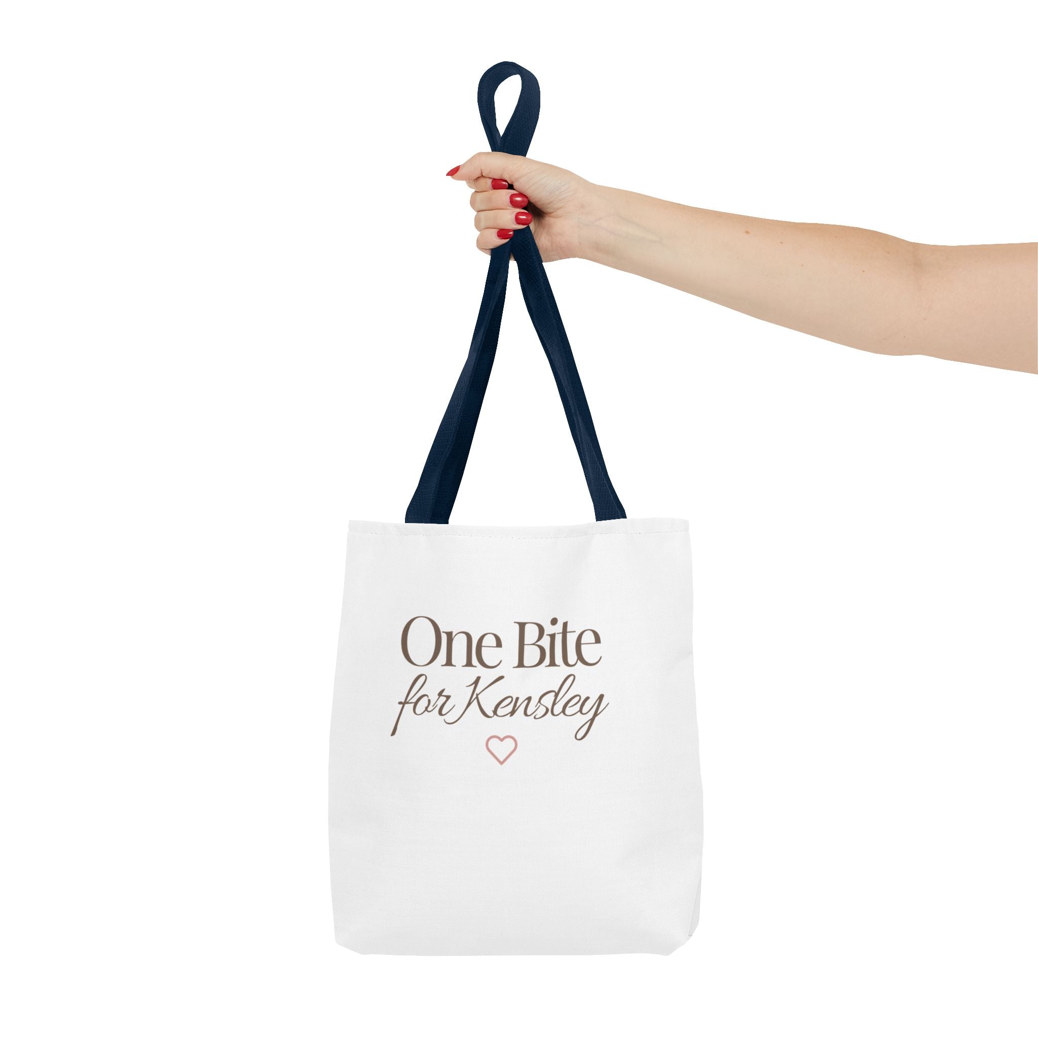 Every Bite Tells Her Story tote bag | Personalized 'One Bite for Kensley' tote