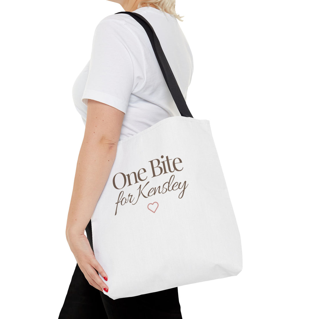 Every Bite Tells Her Story tote bag | Personalized 'One Bite for Kensley' tote