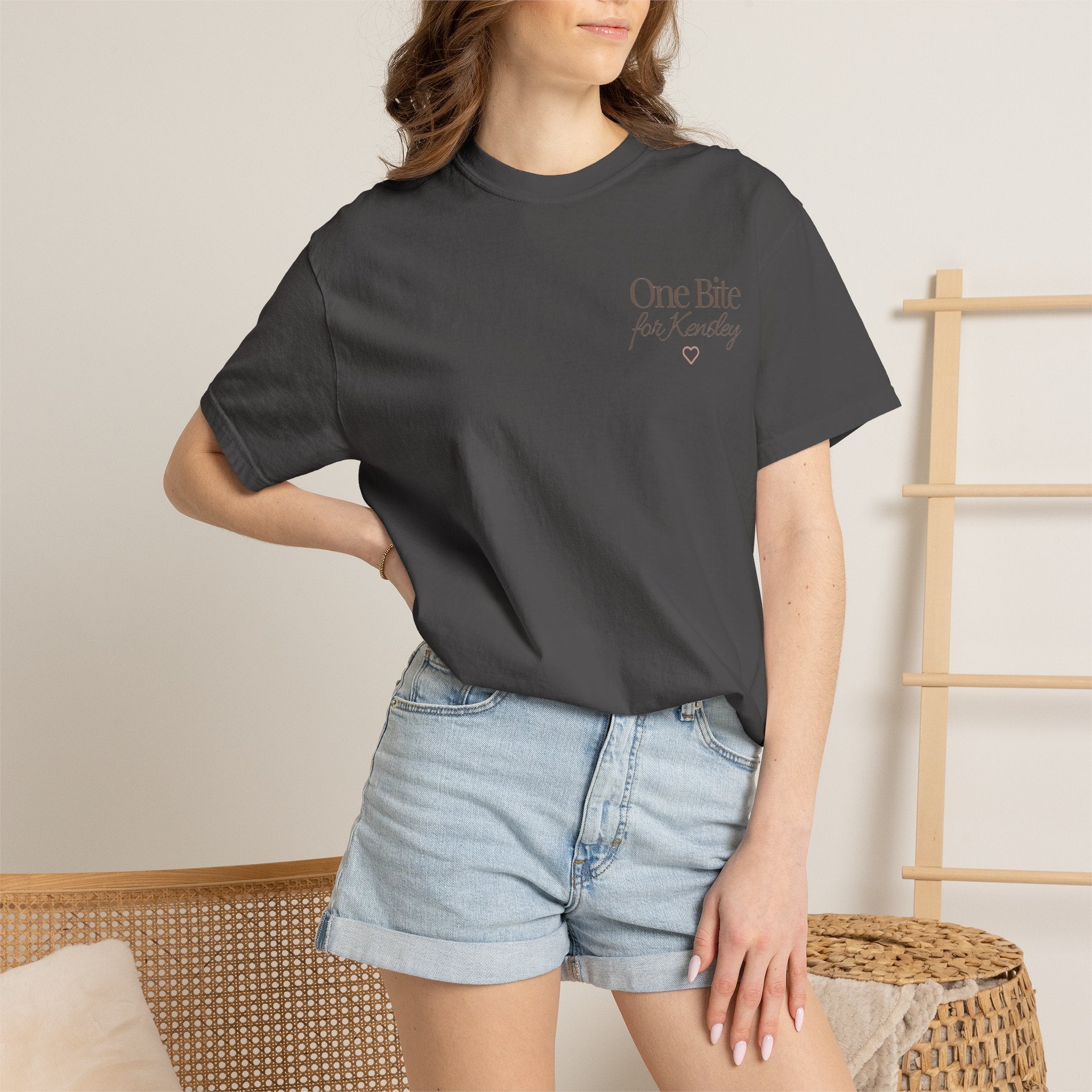 Every Bite T-shirt | One Bite for Kensley, scripted pink text
