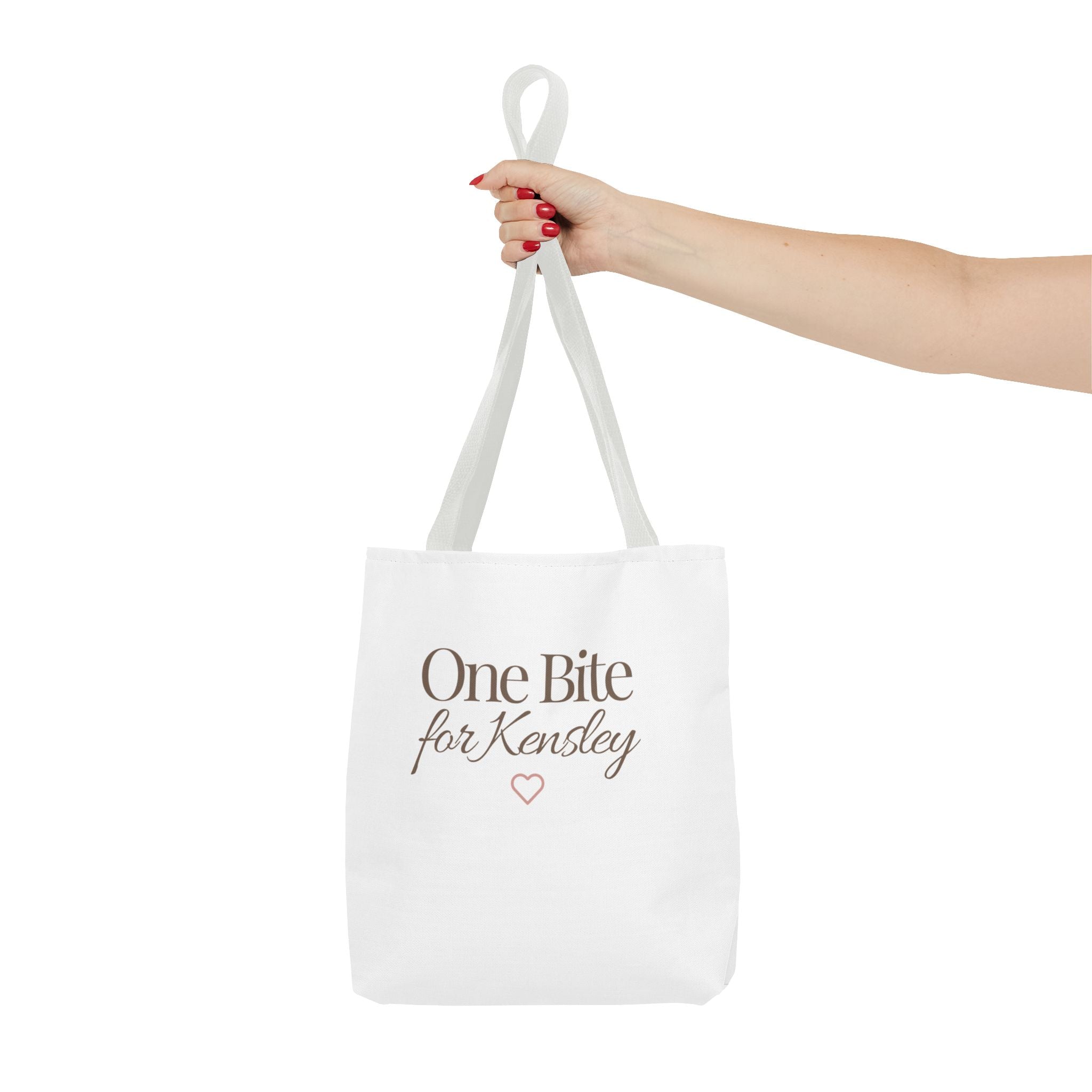 Every Bite Tells Her Story tote bag | Personalized 'One Bite for Kensley' tote