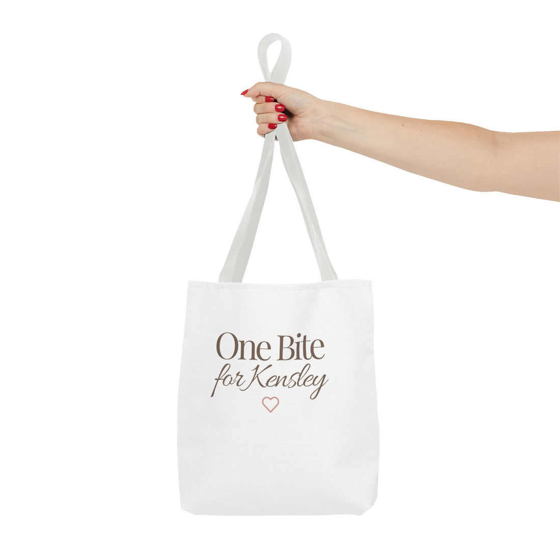 Every Bite Tells Her Story tote bag | Personalized 'One Bite for Kensley' tote