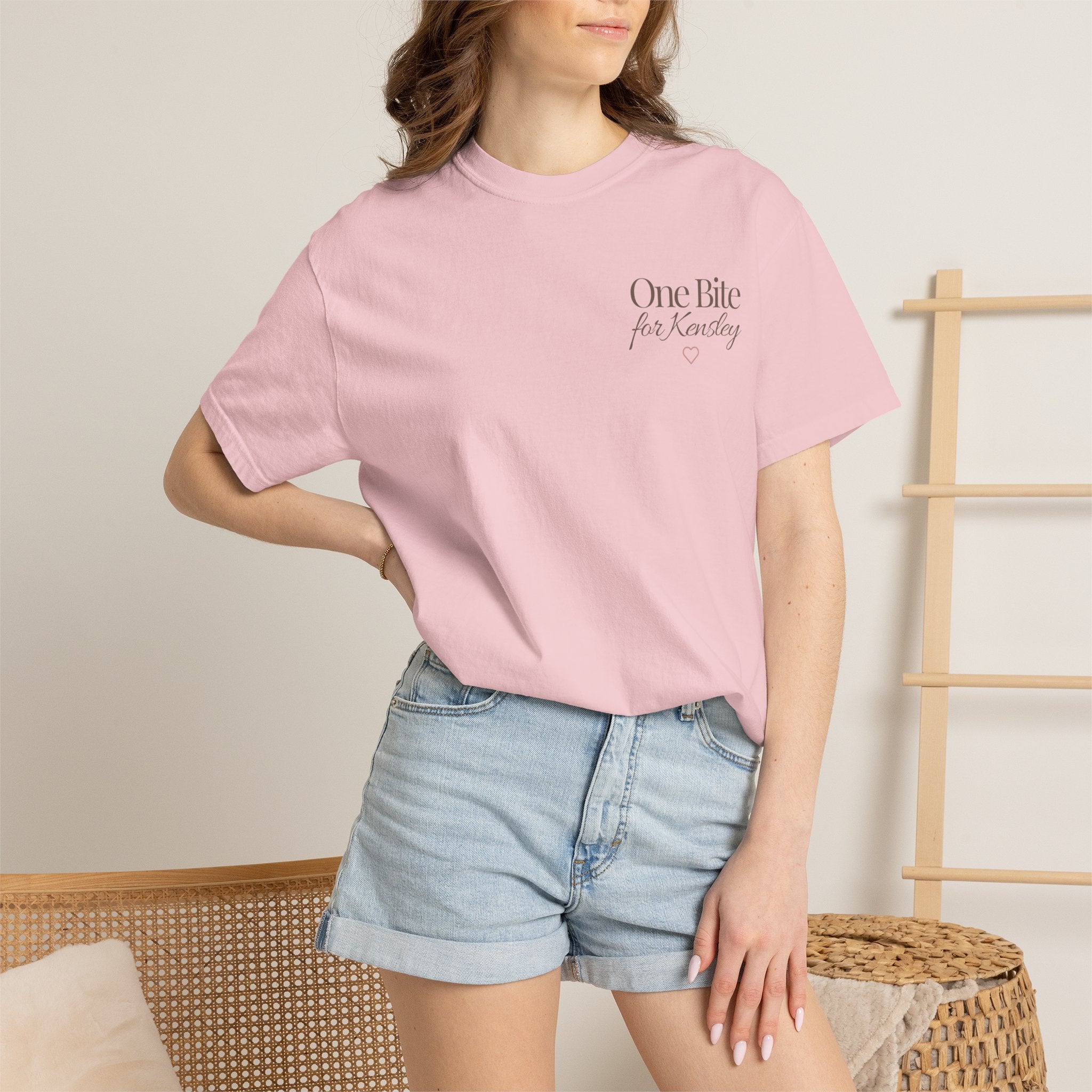 Every Bite T-shirt | One Bite for Kensley, scripted pink text