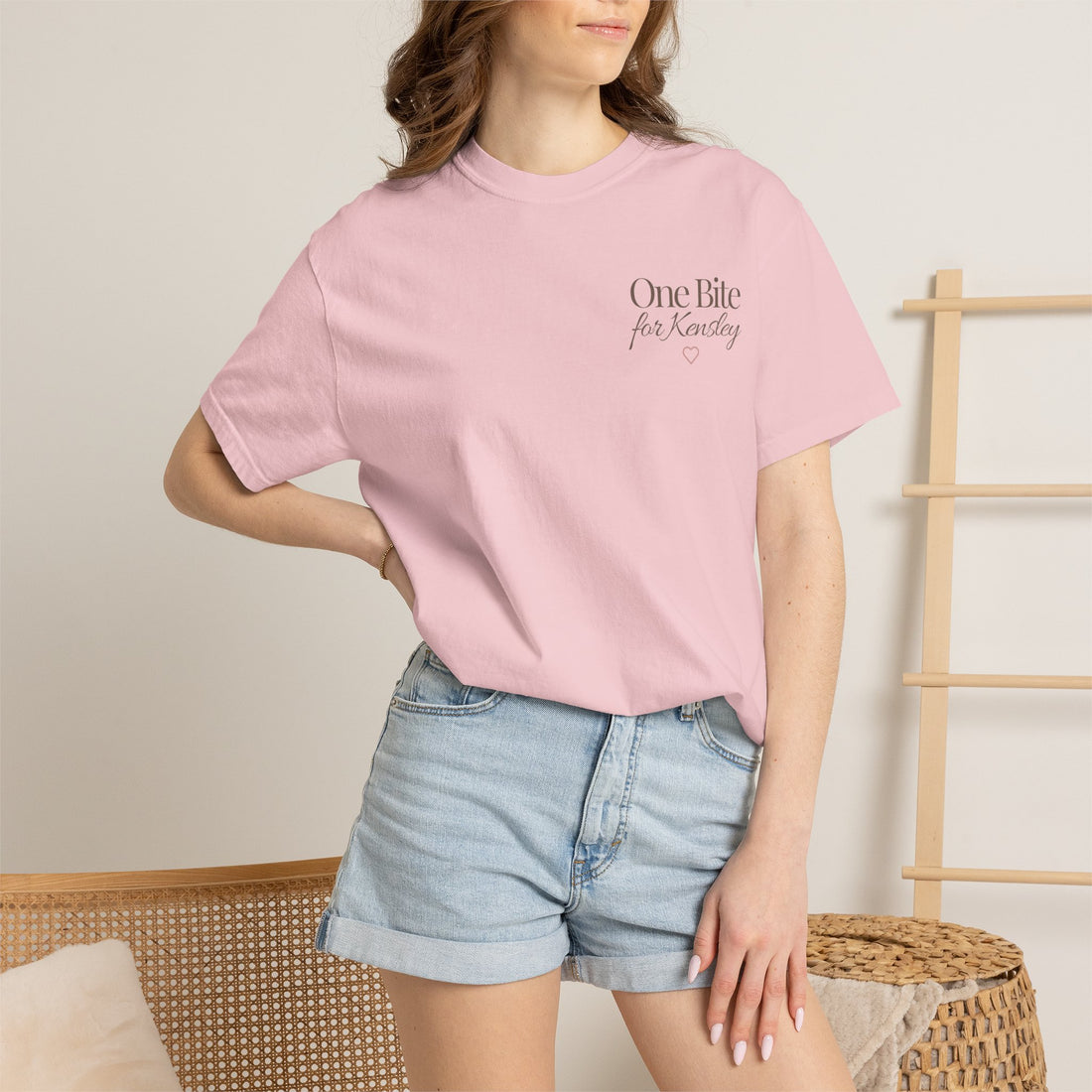 Every Bite T-shirt | One Bite for Kensley, scripted pink text