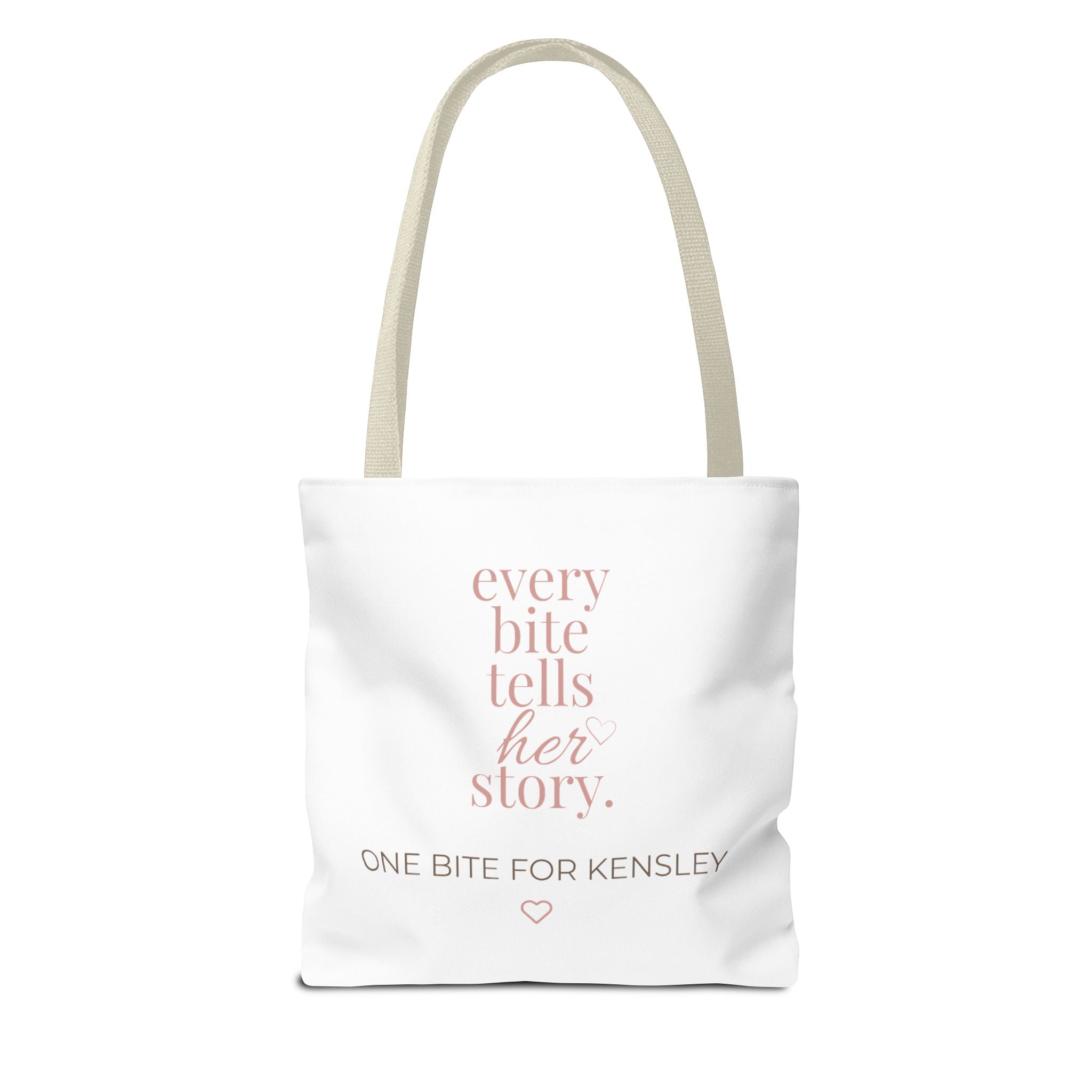 Every Bite Tells Her Story tote bag | Personalized 'One Bite for Kensley' tote
