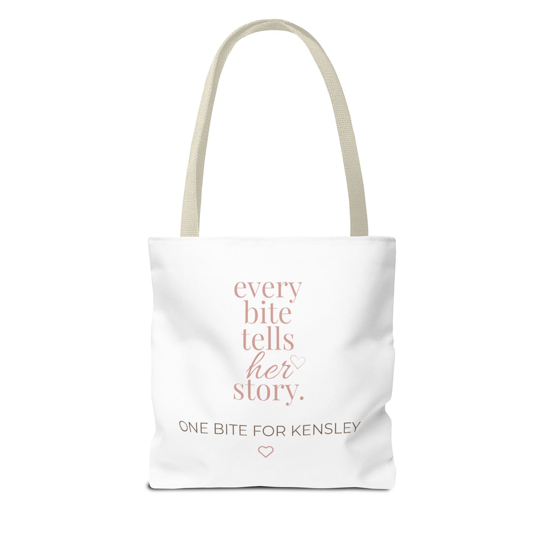 Every Bite Tells Her Story tote bag | Personalized 'One Bite for Kensley' tote