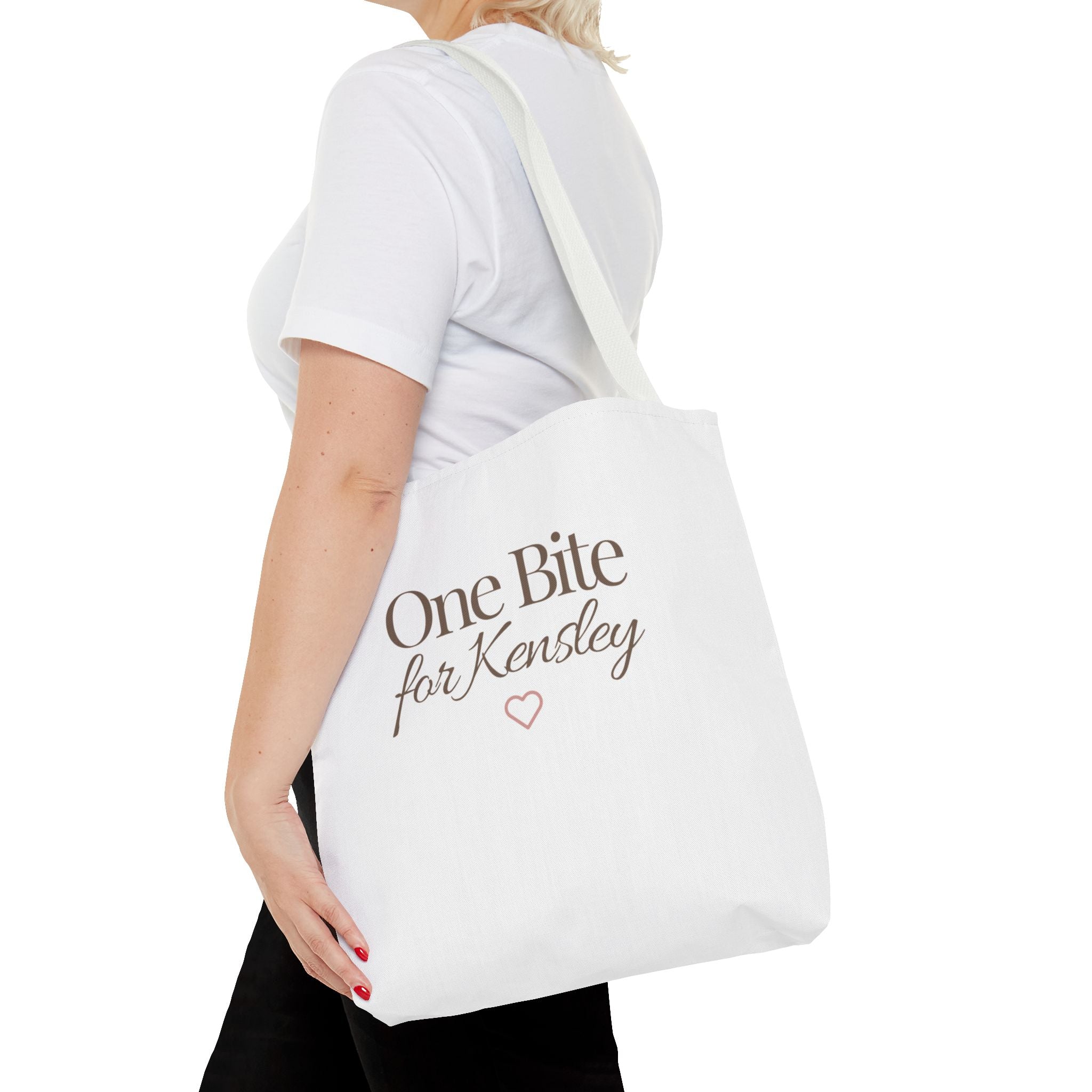 Every Bite Tells Her Story tote bag | Personalized 'One Bite for Kensley' tote