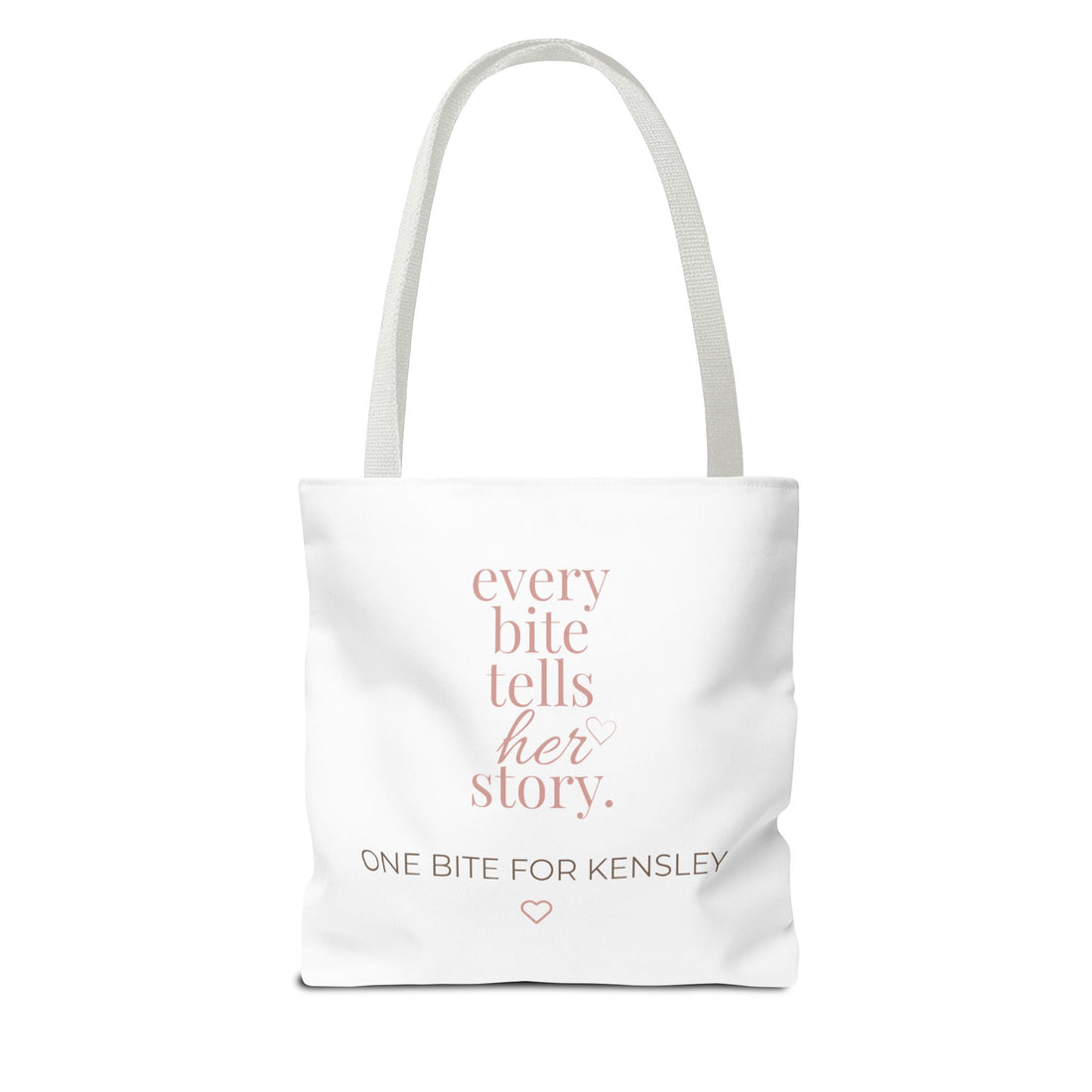 Every Bite Tells Her Story tote bag | Personalized 'One Bite for Kensley' tote