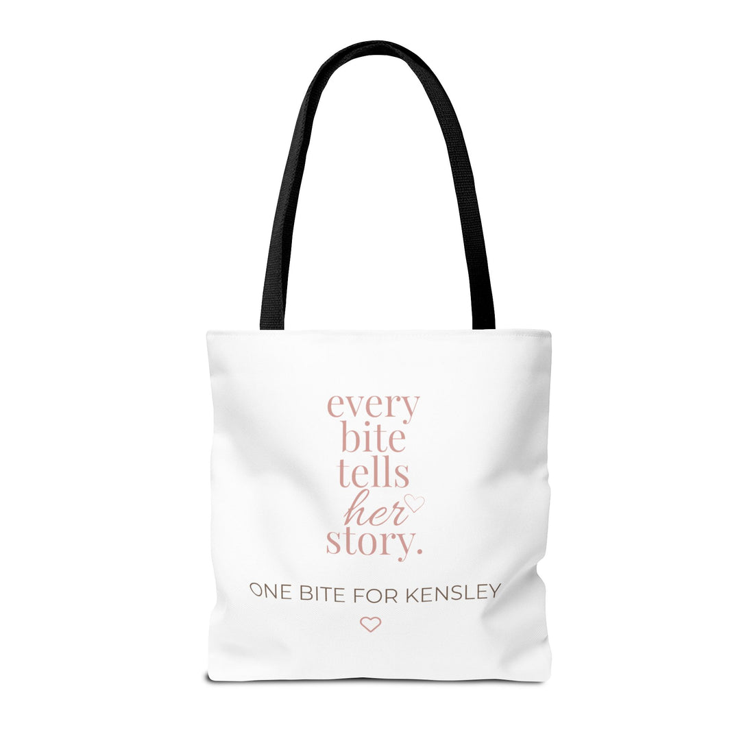 Every Bite Tells Her Story tote bag | Personalized 'One Bite for Kensley' tote