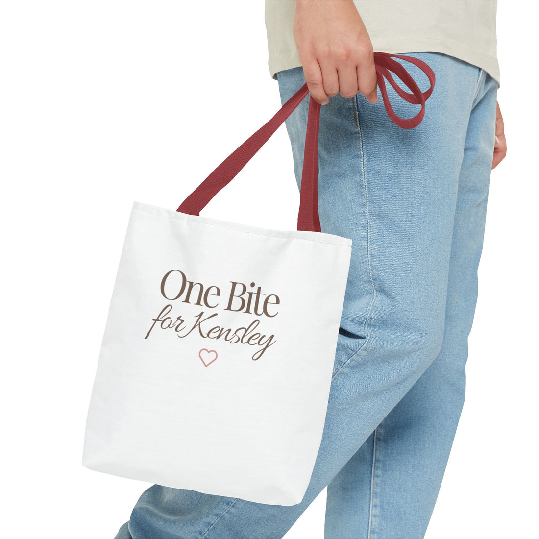 Every Bite Tells Her Story tote bag | Personalized 'One Bite for Kensley' tote