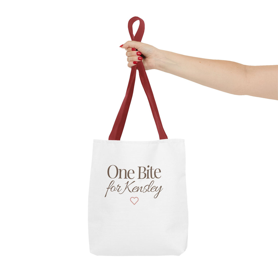Every Bite Tells Her Story tote bag | Personalized 'One Bite for Kensley' tote