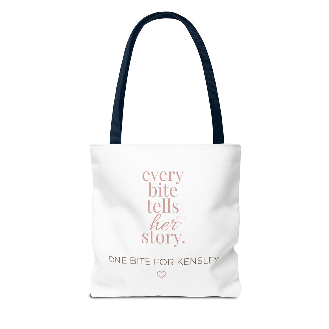 Every Bite Tells Her Story tote bag | Personalized 'One Bite for Kensley' tote
