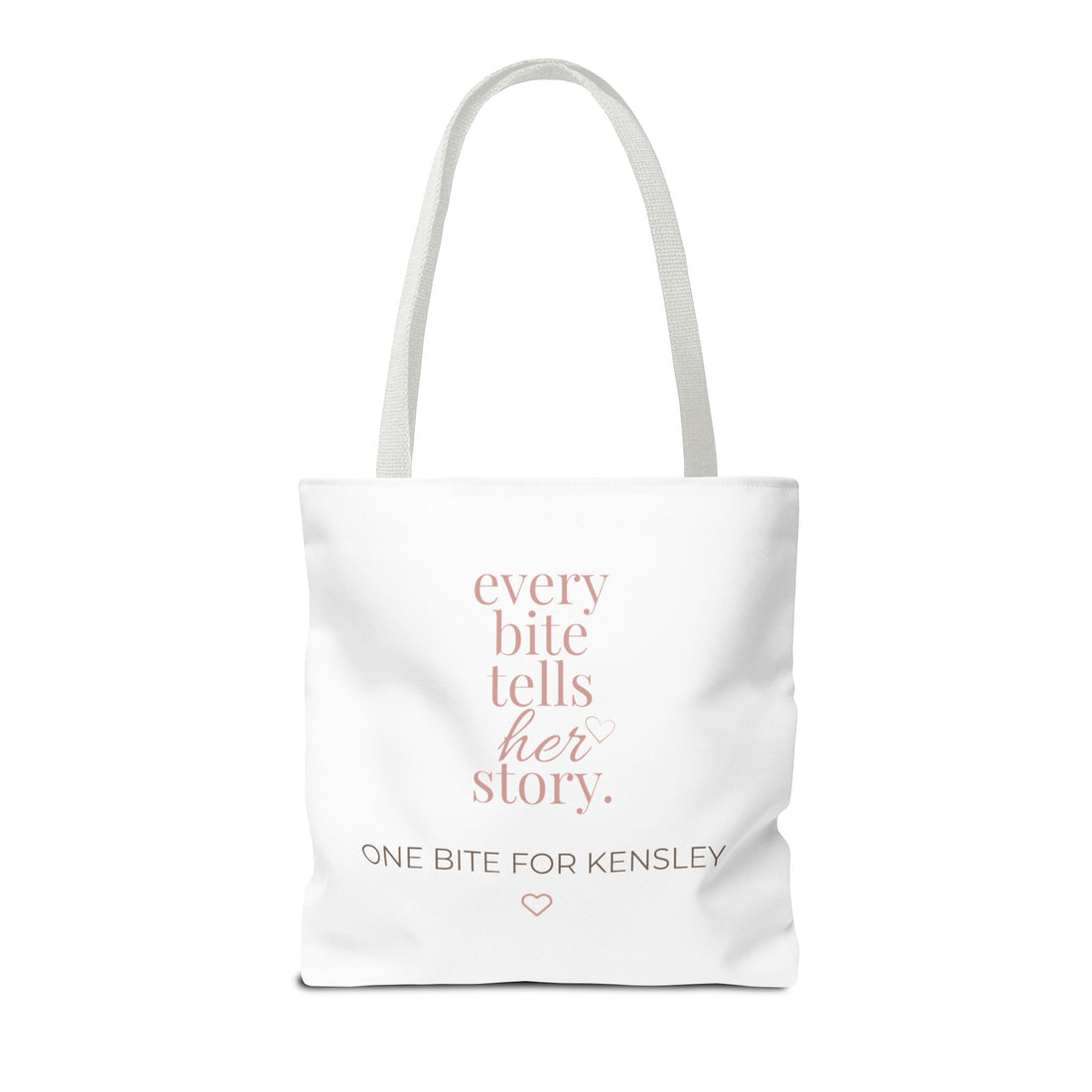Every Bite Tells Her Story tote bag | Personalized 'One Bite for Kensley' tote