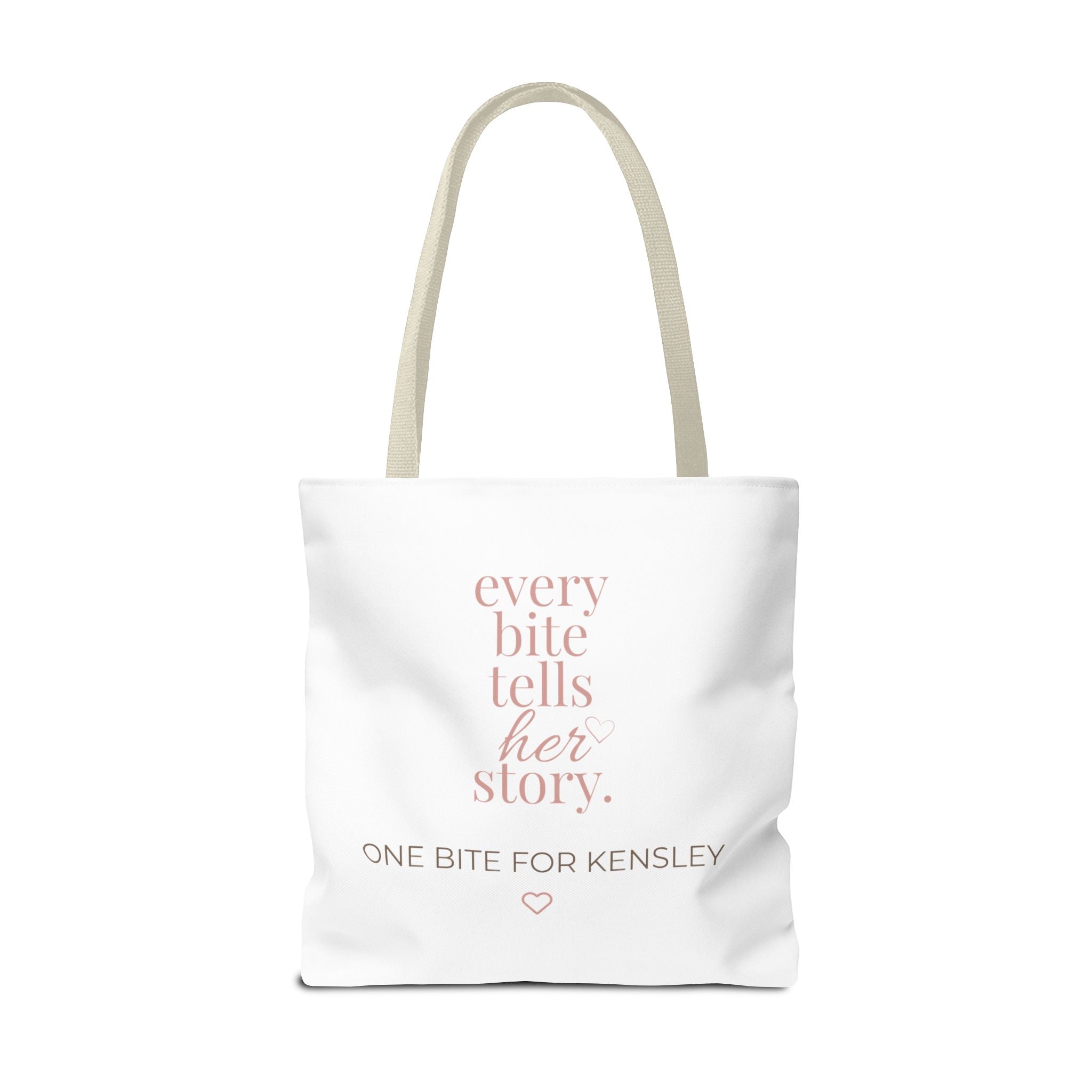 Every Bite Tells Her Story tote bag | Personalized 'One Bite for Kensley' tote