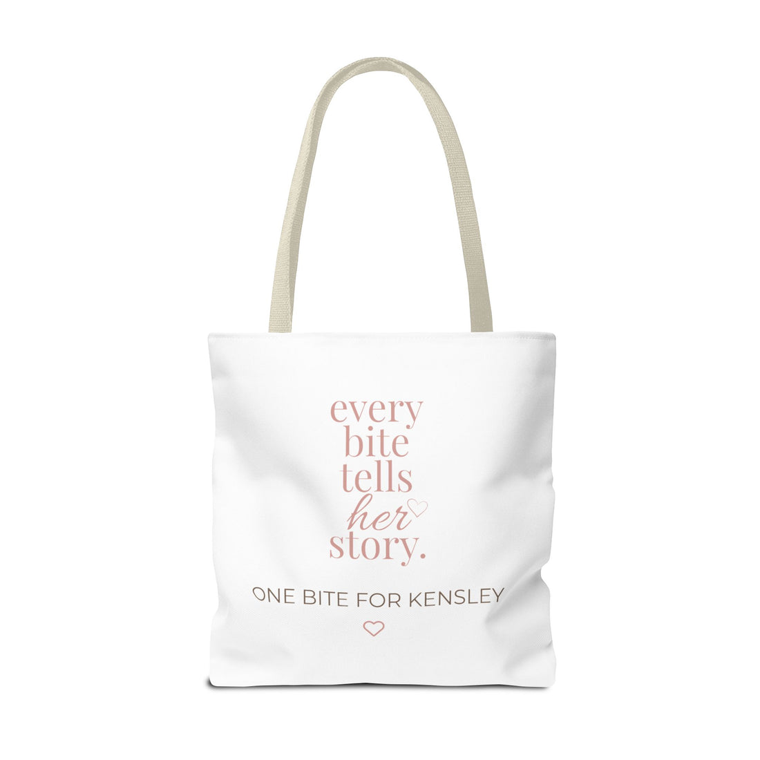 Every Bite Tells Her Story tote bag | Personalized 'One Bite for Kensley' tote