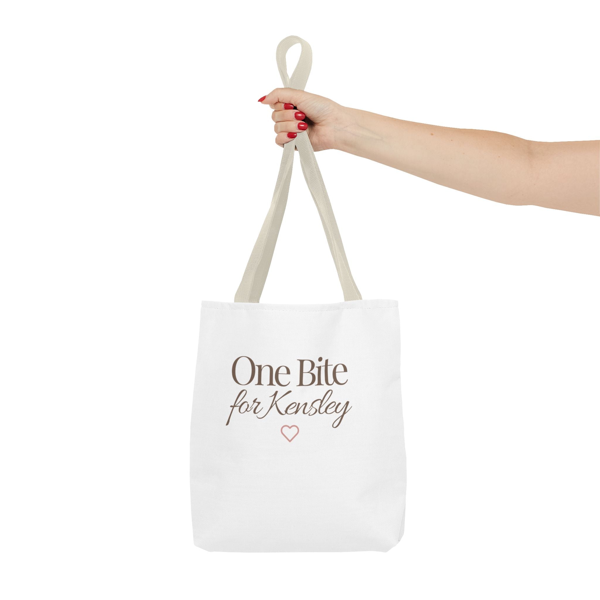 Every Bite Tells Her Story tote bag | Personalized 'One Bite for Kensley' tote