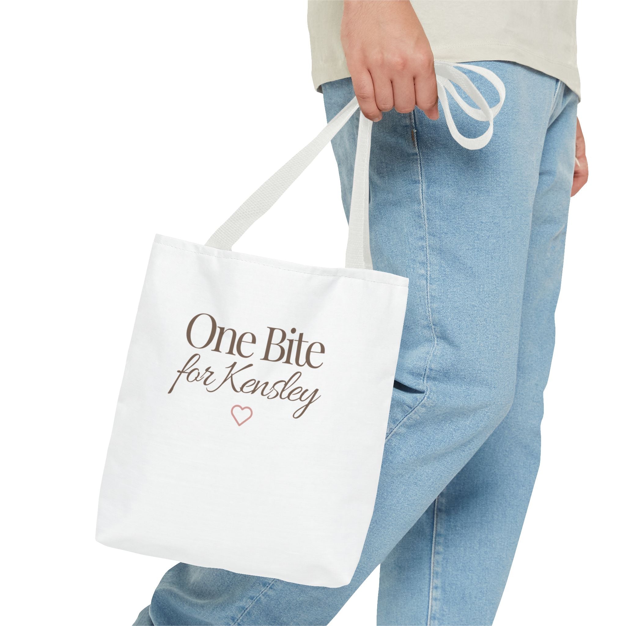 Every Bite Tells Her Story tote bag | Personalized 'One Bite for Kensley' tote