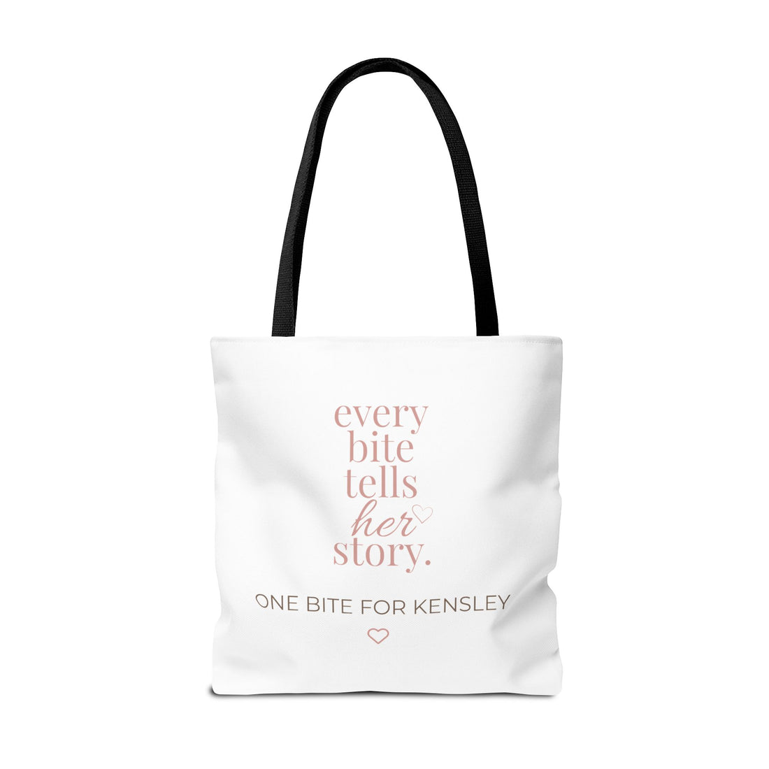 Every Bite Tells Her Story tote bag | Personalized 'One Bite for Kensley' tote