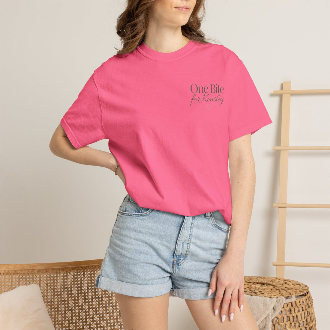 Every Bite T-shirt | One Bite for Kensley, scripted pink text