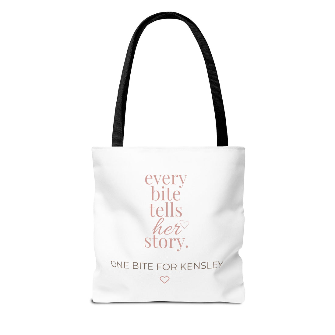 Every Bite Tells Her Story tote bag | Personalized 'One Bite for Kensley' tote