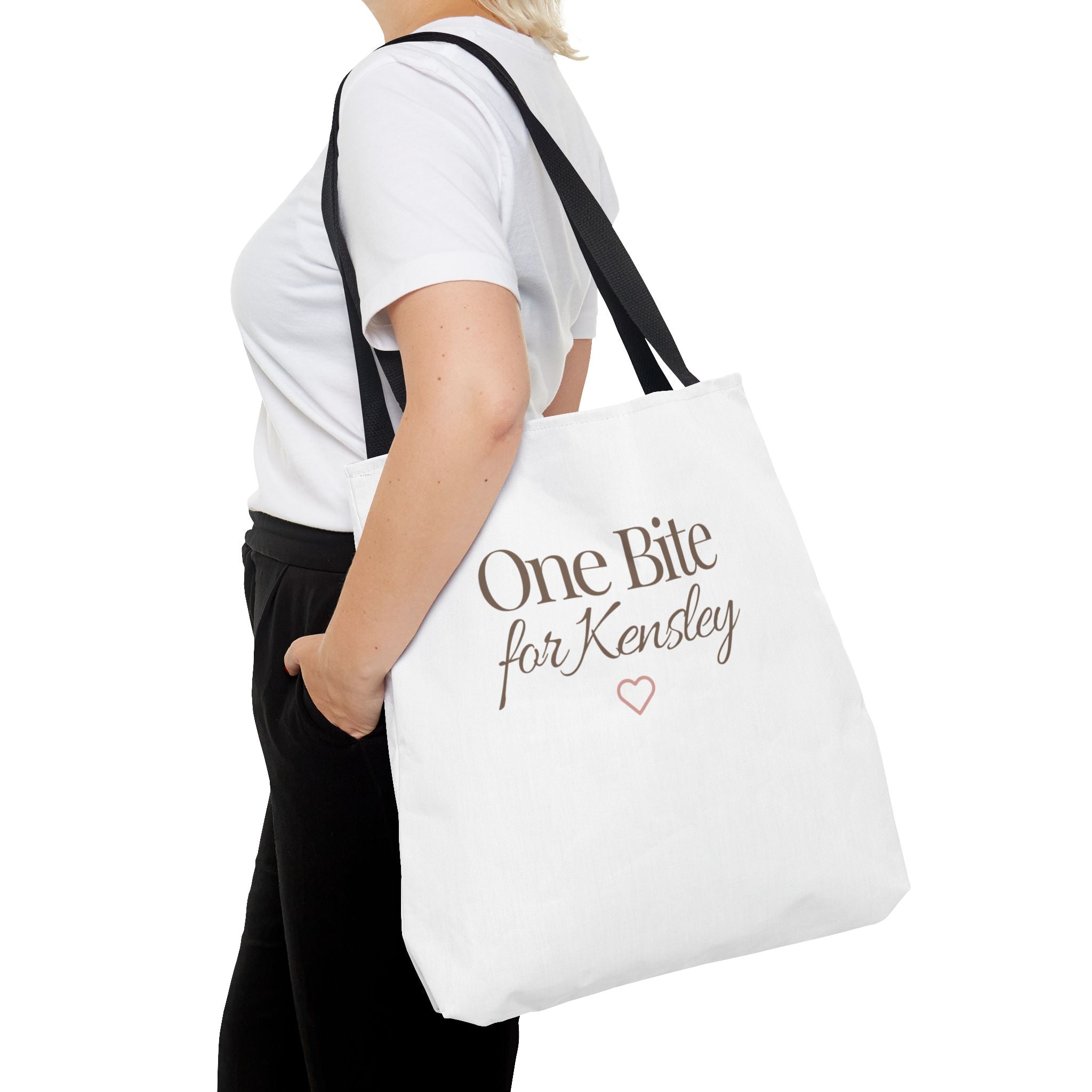 Every Bite Tells Her Story tote bag | Personalized 'One Bite for Kensley' tote